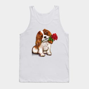 The Best Valentine’s Day Gift ideas 2022, cavalier king charles spaniel Cute puppy  dog with red rose in its mouth. Cavapoo dog Valentine’s day Tank Top